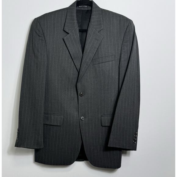 Chaps Woolmark Men’s Blazer Jacket 2-Button Gray Pinstripe Pure Wool Classic - Picture 1 of 8